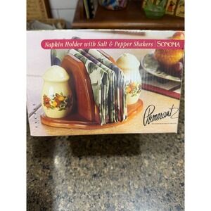 Pomerantz Sonoma Napkin Holder with Salt & Pepper Shakers Wood Ceramic 3630 NEW